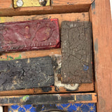 C. 1870 Joshua Rogers English Watercolors Box with Paints, Pots, Brass Stencils, More