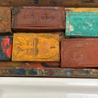 C. 1870 Joshua Rogers English Watercolors Box with Paints, Pots, Brass Stencils, More