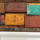 C. 1870 Joshua Rogers English Watercolors Box with Paints, Pots, Brass Stencils, More