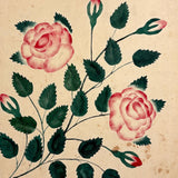 Roses and Buds on Thorny Stems, Lush 1840s Watercolor Theorem