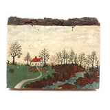 1942 Folk Landscape with House on Wood with Bark (some bark loss)