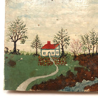 1942 Folk Landscape with House on Wood with Bark (some bark loss)