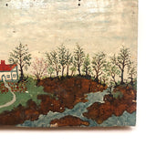 1942 Folk Landscape with House on Wood with Bark (some bark loss)