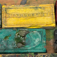 C. 1870 Joshua Rogers English Watercolors Box with Paints, Pots, Brass Stencils, More