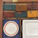 C. 1870 Joshua Rogers English Watercolors Box with Paints, Pots, Brass Stencils, More