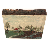 1942 Folk Landscape with House on Wood with Bark (some bark loss)
