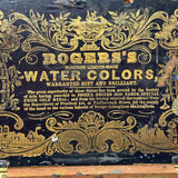 C. 1870 Joshua Rogers English Watercolors Box with Paints, Pots, Brass Stencils, More