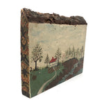 1942 Folk Landscape with House on Wood with Bark (some bark loss)