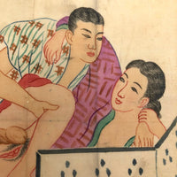 c. 1920s Japanese Shunga Print on Silk in Unusual Modern Style