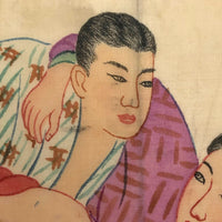 c. 1920s Japanese Shunga Print on Silk in Unusual Modern Style