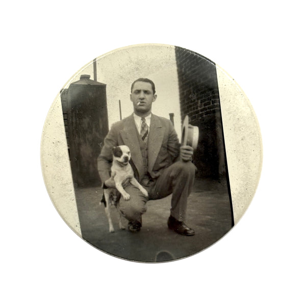 Man in Suit with Bulldog, Great Old Photo Pocket Mirror