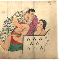c. 1920s Japanese Shunga Print on Silk in Unusual Modern Style