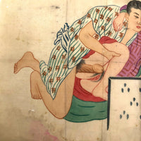 c. 1920s Japanese Shunga Print on Silk in Unusual Modern Style