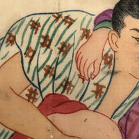 c. 1920s Japanese Shunga Print on Silk in Unusual Modern Style