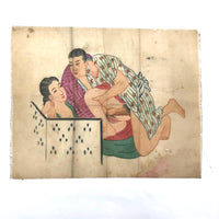 c. 1920s Japanese Shunga Print on Silk in Unusual Modern Style