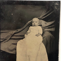 Baby in Christening Dress with Elaborately Hidden Mother Antique TIntype