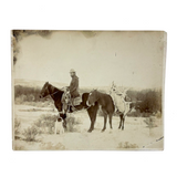 Rare Pair: Cowboy, Dog, Horses (and a Flaw), Early 1900s Cyanotype on Silk and  Albumen Print From Same Negative