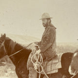 Rare Pair: Cowboy, Dog, Horses (and a Flaw), Early 1900s Cyanotype on Silk and  Albumen Print From Same Negative