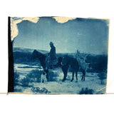 Rare Pair: Cowboy, Dog, Horses (and a Flaw), Early 1900s Cyanotype on Silk and  Albumen Print From Same Negative