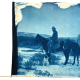 Rare Pair: Cowboy, Dog, Horses (and a Flaw), Early 1900s Cyanotype on Silk and  Albumen Print From Same Negative