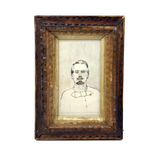Antique Miniature Tramp Art Frame with 19th Century Ink and Graphite Portrait