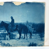 Rare Pair: Cowboy, Dog, Horses (and a Flaw), Early 1900s Cyanotype on Silk and  Albumen Print From Same Negative