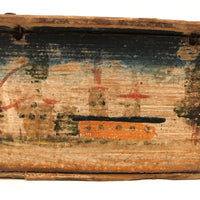 Charming Hybrid: Early 19th C. Painted Box with Folk Art Needlepoint Cover