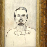 Antique Miniature Tramp Art Frame with 19th Century Ink and Graphite Portrait