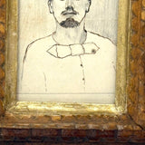 Antique Miniature Tramp Art Frame with 19th Century Ink and Graphite Portrait