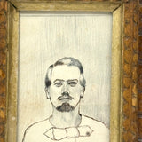 Antique Miniature Tramp Art Frame with 19th Century Ink and Graphite Portrait