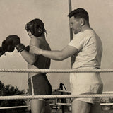Young Boxers in Ring with Trainers, Cinematic Feeling c. 1950s Glossy Snapshot