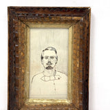Antique Miniature Tramp Art Frame with 19th Century Ink and Graphite Portrait