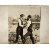 Dukes Up Beside the Pond, RPPC Portrait of Two Friends Play Boxing