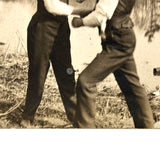 Dukes Up Beside the Pond, RPPC Portrait of Two Friends Play Boxing
