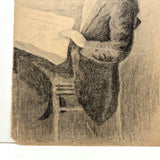Looks Like a Hipster, Antique Graphite and Charcoal Drawing of Goateed Young Man Reading