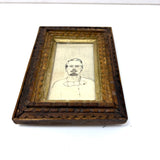 Antique Miniature Tramp Art Frame with 19th Century Ink and Graphite Portrait