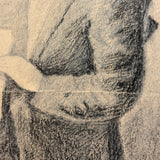 Looks Like a Hipster, Antique Graphite and Charcoal Drawing of Goateed Young Man Reading