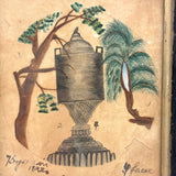Four Faces: "Mysterious Urn" with Hidden Silhouettes Signed Painted by Eliza R. Stone, 75 Years Old in 1892