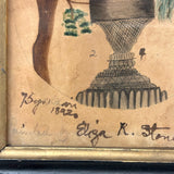 Four Faces: "Mysterious Urn" with Hidden Silhouettes Signed Painted by Eliza R. Stone, 75 Years Old in 1892