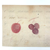 Berries, Cherries, Legs, Cat, Very Sweet Double-sided 19th C. Graphite and Watercolor Drawing