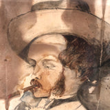 Portrait of Smoking Man, Fine 19th C. John Henry Sylvester British Watercolor Drawing