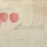 Berries, Cherries, Legs, Cat, Very Sweet Double-sided 19th C. Graphite and Watercolor Drawing