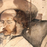 Portrait of Smoking Man, Fine 19th C. John Henry Sylvester British Watercolor Drawing