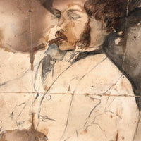 Portrait of Smoking Man, Fine 19th C. John Henry Sylvester British Watercolor Drawing