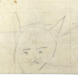 Berries, Cherries, Legs, Cat, Very Sweet Double-sided 19th C. Graphite and Watercolor Drawing