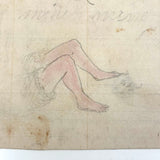 Berries, Cherries, Legs, Cat, Very Sweet Double-sided 19th C. Graphite and Watercolor Drawing