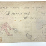 Berries, Cherries, Legs, Cat, Very Sweet Double-sided 19th C. Graphite and Watercolor Drawing