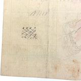 Berries, Cherries, Legs, Cat, Very Sweet Double-sided 19th C. Graphite and Watercolor Drawing