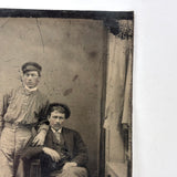 Handsome, Blushing Men in Boots, Nicely Scratchy and Atmospheric 19th Century Tintype