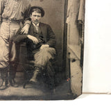 Handsome, Blushing Men in Boots, Nicely Scratchy and Atmospheric 19th Century Tintype